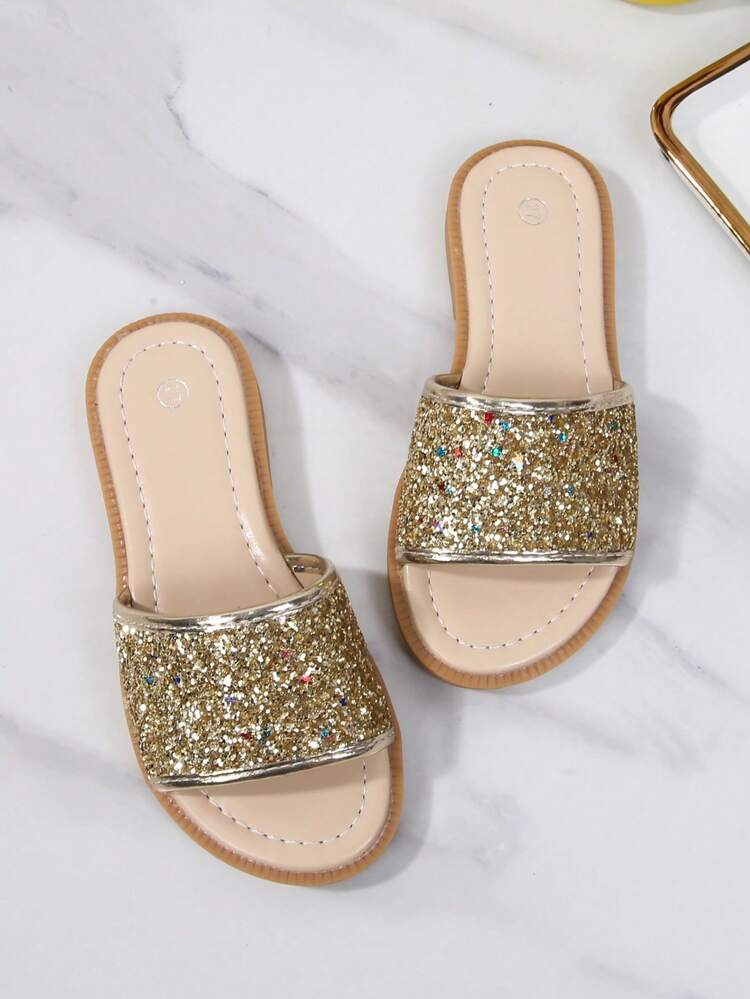 1 par de pantuflas de casa con estilo para niñas, suaves y cómodas, adecuadas para uso casual en interiores - Dorado - Añade 3