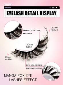 Asiteo 7 Pairs Manga Fox Eye Lashes Black+Brown Eye End Elongated Eyelashes, New Process Soft&Comfortable Eyelash, Grafting-Like Effect Photogenic Cat Eye Winged Lashes Reusable False Eyelashes Designed For Lash Extension Lover, Suitable For Personality People,Makeup Blogger,Giving Gifts To Women - 眼尾拉長款 - 查看 6