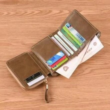 1pc Men's Short Wallet, Multi-Card Slots, Snap Button, Zipper Coin Pouch, Tri-Fold Bifold Wallet, Multifunctional Business Casual - Brown - View 1