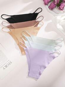 FINETOO 6pcs Women's Seamless Sexy Thong Panties, Ice Cream Color, Summer - Multicolor - View 2