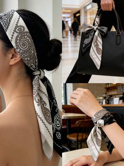 1pc Bohemian Style Printed Scarf, Fashionable Design, Daily Accessory, 70x70cm Soft & Lightweight Fabric, Ideal Gift For Both Men And Women