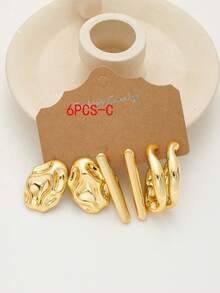 6-18pcs/Set Fashionable Geometric Earring Set, Including C-Shape, Twist, And Water Drop Designs - Gold - View 4