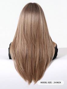 Tóc giả dài 24 inch, thẳng, có mái xéo, chân tóc tối màu, màu vàng nâu highlight, dành cho nữ, tóc ombre nâu, tóc giả tổng hợp chịu nhiệt, thích hợp cho sử dụng hàng ngày, dự tiệc, cosplay. - Tóc vàng ombre - Xem 5