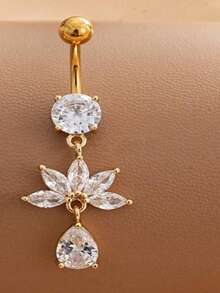 1件时尚水滴形肚脐环，镶嵌水钻，适合日常佩戴、海滩、泳池等场合。 - 扇形小水滴 - 查看 3