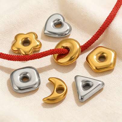 5-Piece 304 Stainless Steel 18K Gold-Plated Multi-Element Large-Hole Bead DIY Charm Jewelry Necklace Bracelet Making Accessories Women's Stainless Steel Jewellery Handmade Components