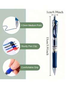 12pcs Set (2 Pens + 10 Refills) Blue Medical Gel Pens, 0.5mm Quick Dry Smooth Writing, Ergonomic Design, Suitable For Prescription Writing And Office Supplies - 2 Pens + 10 Pen Cores - View 2
