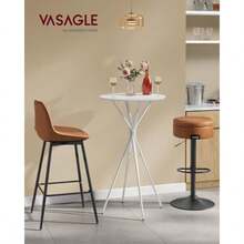 VASAGLE Mesa de Bar Mesa Redonda de cóctel Mesa de Bar de Alta Calidad para Cocina Comedor Bar en casa Sala de Estar 23.6 x 23.6 x 41.3 Pulgadas Marco de Metal Estilo Moderno Blanco Nube y - Blanco nube blanco mate - Ver 2