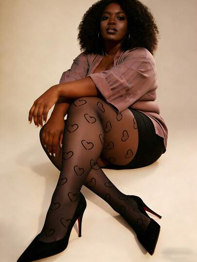 Plusstorlek damleggings med hjärtmönster - 3D-hjärttryck, hakskyddande, mångsidiga leggings lämpliga för vardagsmode, dejter, utekvällar och speciella tillfällen