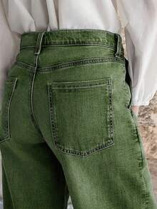 New Women's Loose Fit Wide Leg Casual Washed Denim Jeans - Green, High Quality Jeans Spring - Army Green - View 5