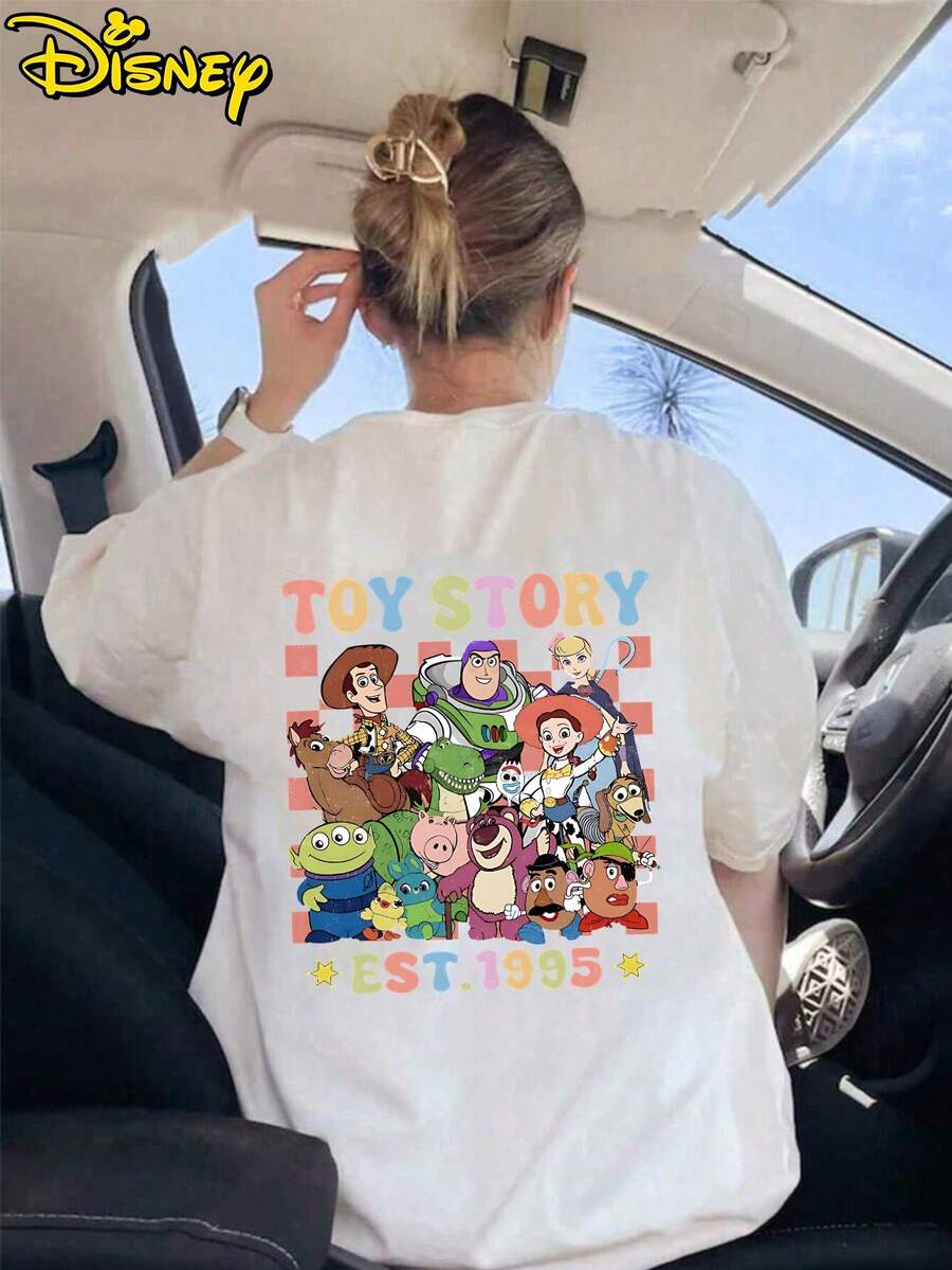 Disney (Loose Version), Retro Style! Toy Story Full Role Printing, Suitable For Summer And Spring, Holiday Gift Party Clothing, Ladies Clothing. - White - View 1