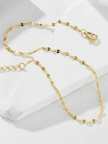 1件S925纯银镀14K金瓷砖链脚链，简约奢华ins风独特设计，女士脚部饰品 - 金色 - 查看 4