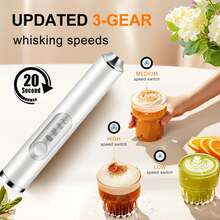 Rechargeable Electric Milk Frother, 3-Speed Handheld Coffee Mixer With 2 Whisks & Stand, Portable Foam Wand For Latte Cappuccino, Home Office Barista Gift - White - White - View 2