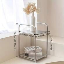 1pc Modern Stainless Steel Edged Nightstand With Storage Space, Silver, Home Storage Rack, No Assembly Required, Height Under 27 Inches, Space-Saving Design, No Power Needed, Suitable For Sofa And Kitchen, Practical Shelf - Multicolor - View 9