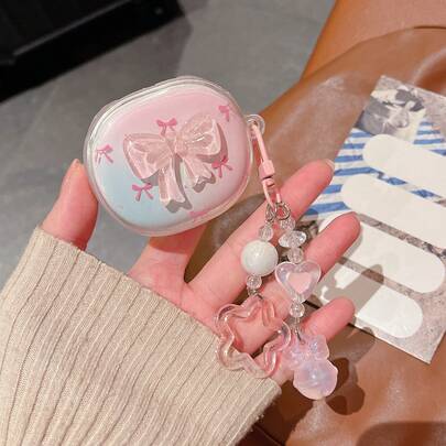 渐变3D蝴蝶结+吊坠，适用于Buds 4 Lite/6 Pro/5/6s无线耳机保护套、6 Lite/6/7s无线蓝牙耳机保护套、6 Play/SE通用版/5 Pro/6 Active软耳机保护套，透明款，女士适用