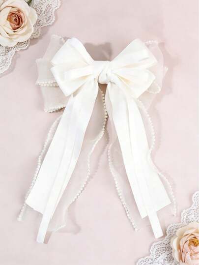 1pc Large White Fluffy Bow Hair Clip, Ribbon Alligator Clip Hair Accessory, Elegant Hair Barrette Suitable For Girls, Teens, Daily Use, Wedding, Party Decor