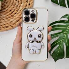Bunnies 1pc Electroplated TPU Cartoon Rabbit Phone Holder Case Compatible With IPhone 17/6/7/8/X/XS/XR/11/12/13/14/15/16, Galaxy S9/S10/S20/S21/S22/S23/S24/S25, A03/A04/A05/A06/A07/A17/A12/A13/A14/A15/A16/A21S/A22/A23/A24/A25/A31/A32/A33/A34/A35/A50/A51/A52/A53/A54/A55/A71, Note8/9/10, Note 9/10/11/12/13/14/15, 9/12/13C/14c/15cA3/A5, Honor 90/Lite/Magic5 Lite/6 Lite/X6/X7b/X8/X8a/X8b/X9a/X9b, HW P30 Pro/P40 Lite/Y9/Y9p/Y9s, C53 C55, Hot 40i/Smart 8/Spark GO 2024/Spark20/20C/POP8/SMART 9 10 - White - View 1