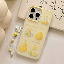 1pc Cream Yellow Pear Embossed Phone Case With Matching Pendant | Kawaii Fruit Design | 3D Relief Print | Shockproof Anti-Fingerprint Cover Compatible With IPhone17/17Air/17PRO/17PROMAX/16/7/8/11/12/13/14/15/X/XR/Xs/Plus/Pro/Pro Max/SE2 - Multicolor - View 2