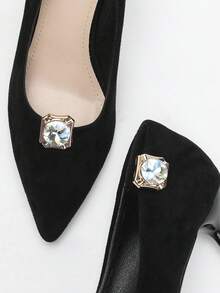 2pcs Minimalist Luxury Square Metal Rhinestone Detachable Shoe Buckles - Gold - View 5
