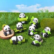 4pcs/8pcs Cartoon Panda Model, Cute Panda Micro Landscape Decor, Computer/TV Display Animal Decoration, Car Navigation Screen Decor, Bamboo Panda Plush Doll, Suitable For Birthday Gift Bag, Party Filler, Classroom Reward And Carnival Prize - Multicolor - View 8