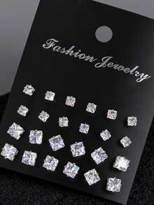48/24 Stücke minimalistischer, eleganter Modeschmuck-Set mit Strass-Geometriemuster, geeignet für Frauen für Urlaub, Party, Date, Bankett, Reise, Fotoshooting, tägliches Styling, neuer vielseitiger Allround-Stil - Silber - Übersicht 7