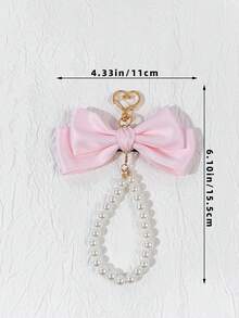1pc Women's Minimalist Solid Color Casual Girly Bow, Faux Pearl Chain, Heart & Lobster Clasp Keychain, Versatile Accessory For Bags, Outfits, Any Occasion, Great Gift For Best Friend - Multicolor - View 7