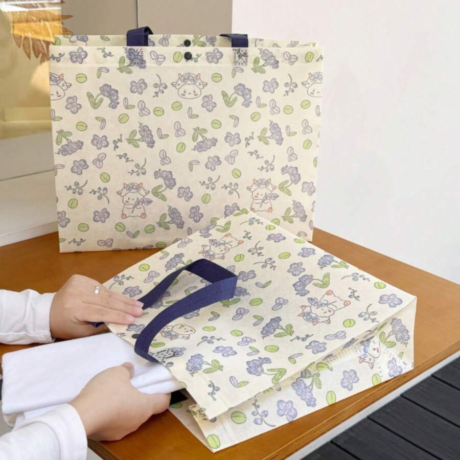 20 peças/Conjunto Sacolas de Presente para Festa, Sacolas de Presente em Tecido Não Tecido, Sacolas de Embalagem com Estampa Floral Roxa, Sacolas de Presente com Alça de Alta Qualidade, Sacolas de Embalagem com Padrão de Desenho Animado de Animais Fofos, Sacolas de Roupas Grossas, Sacolas Grandes Leves e Portáteis de Alta Capacidade, Adequadas para Sacolas de Compras Femininas, Festivais, Casamentos, Sacolas de Presente de Aniversário, Sacolas de Lembrancinhas de Festa