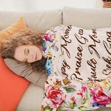 1pc Christian Bible Verse Blanket - Soft Pink Flannel Prayer & Scripture Bedspread With Psalms, John 3:16 - All-Season Spiritual Gift For Women & Men, Baptism, Weddings, Church Events - Machine Washable Religious Bedding, Cozy Flannel Blanket - Multiple Sizes Available, Ultra Soft For Sofa/Bed, Winter Necessity - 如圖所示 - 查看 4