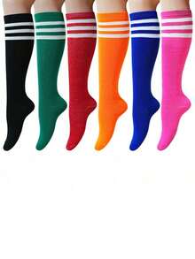 1/6 Pairs Women's Knee High Striped Socks, Thin Athletic Long Tube Socks For Soccer,Basketball, Cheerleading,Roller Skating,Team Uniforms & Daily Wear - Multicolor - View 8