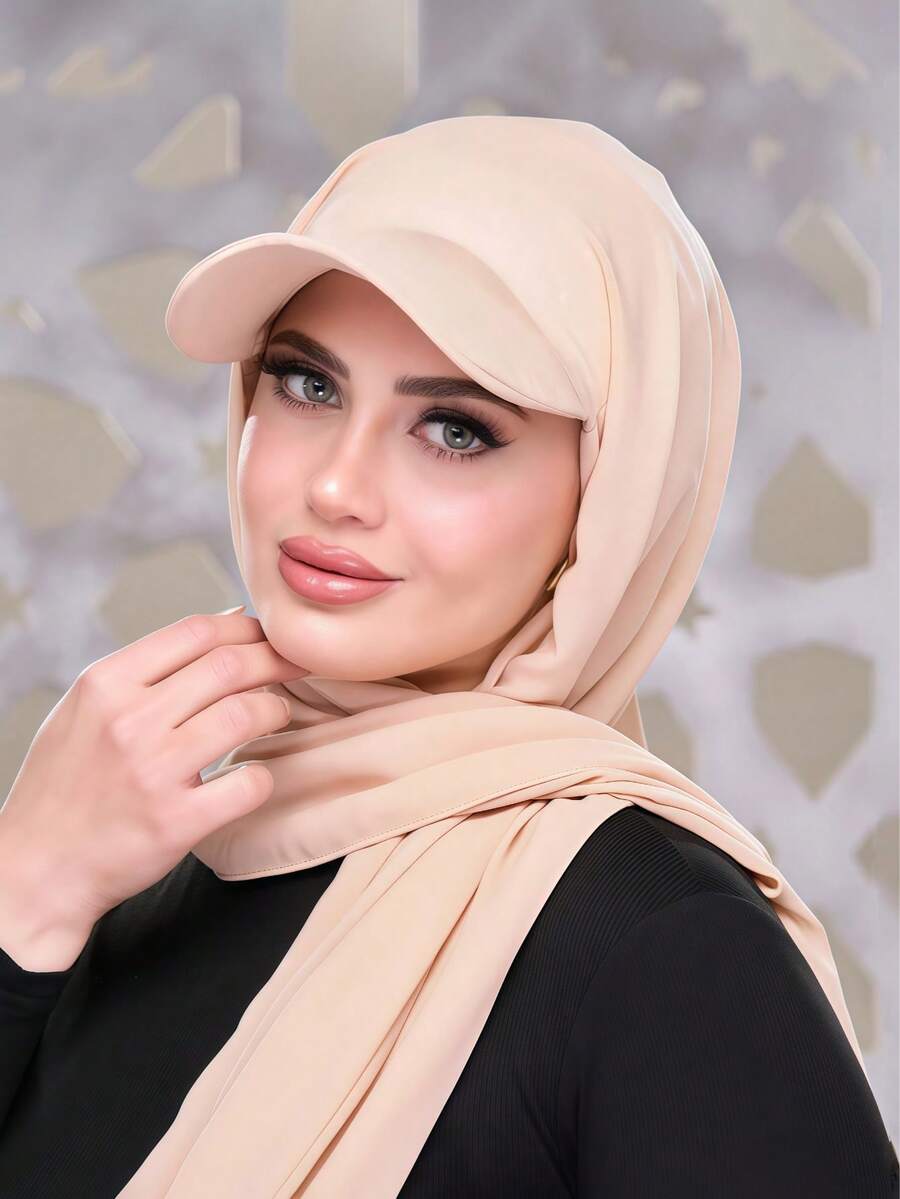 1pc Summer Baseball Cap With Scarf, Chiffon Cap Scarf Combo, Lightweight Breathable Versatile Sun Protection Hat, Suitable For Summer Religious Gatherings, Fashionable Middle Eastern Style,Beach,Holiday,Accessories,Travel Essential