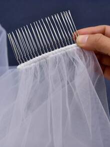 1pc Minimalist Sheer Double-Layer Blusher Bridal Veil, Cathedral Length, Suitable For Beach Wedding, Wedding Photography, Comb Fixation, Face Covering Veil - Multicolor - View 5