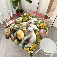 1pc Spring Easter Egg & Lamb Print Table & Chair Cover, Rectangular Tablecloth, Durable & Stain-Resistant, Polyester Material, Suitable For Family Gatherings, Easter Parties, Indoor/Outdoor Use - Multicolor - View 12