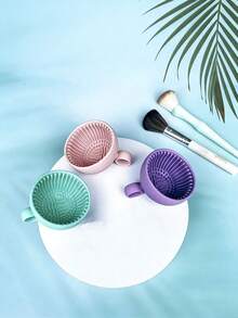 1pc Makeup Brush Cleaning Bowl, Solid Silicone Brush Mat, Silicone Makeup Brush Cleaning Bowl, Brush Cleaning Mat, For Cleaning Eyebrow Brush, Blush Brush, Powder Blush Brush, Eyeshadow Brush - Multicolor - View 4