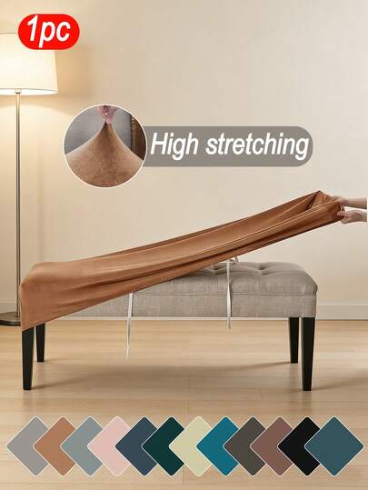 1pc Solid Color Elastic Silver Fox Plush Bench Cover, Washable And Removable Stretch Bench Slipcover, Suitable For Home, Office And Hotel - Protect Your Seat From Spills And Stains