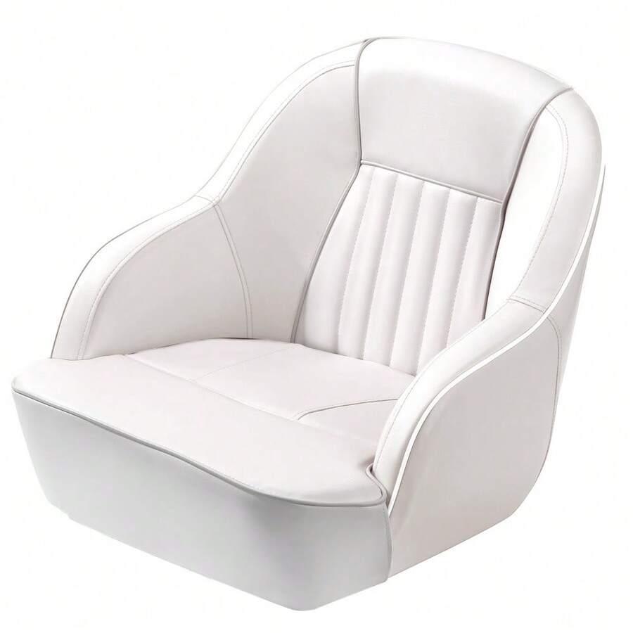 Asiento ergonómico de capitán para bote, Respaldo ajustable y espuma de alta densidad impermeable, Vinilo marino resistente a UV y corrosión, Instalación rápida, ideal para pesca y navegación - Todo blanco - Ver 1