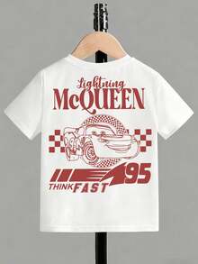 Baby Boys Tops, Disney Short-Sleeved T-Shirt,Lightning McQueen Line Art With Number 95 And "Think Fast" Pattern Printing,Summer Breathable Comfortable Short Sleeves, Female Baby Boy With T-Shirt. - 白色 - 查看 2