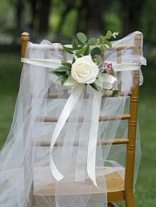 2 piezas Decoración de pasillo de boda con rosas, que incluye flores para bancos de iglesia, decoraciones para sillas de ceremonia y recepción de boda, decoración de bancos, decoraciones de iglesia, con flores artificiales, hojas de eucalipto y cintas, decoraciones de boda - color aleatorio - Ver 6