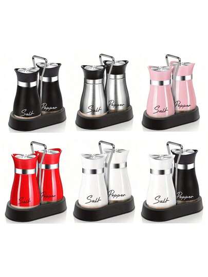 1Set Two Pieces Salt And Pepper Shaker Set, Salt And Pepper Set With Stand, Reflow Salt Shaker, 4-Ounce Bottle, Modern Farmhouse Kitchen, Kitchen Gift Creativity, Kitchen Essentials, Modern Design, Modern Kitchen Decoration, High-Quality Kitchen Utensils, Seasonings