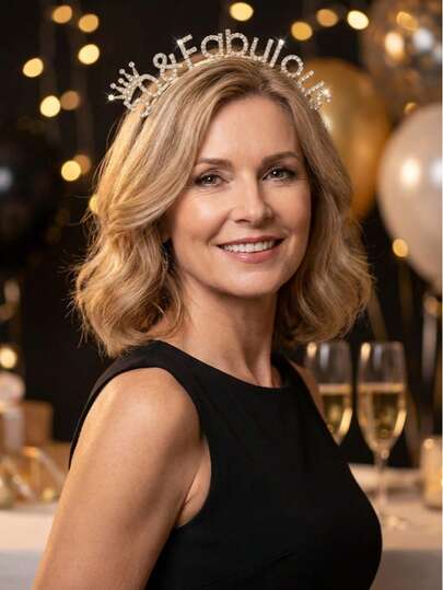 1个闪亮“50岁，魅力四射”水钻字母发箍，奢华闪亮细发箍，生日拍照派对装饰配饰