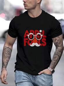 mens crew neck t shirt black april fools day glasses mustache streetwear, cotton 180gsm, Holiday men's and women's T-shirts as gifts, S-XXXL, black - Negro - Ver 1