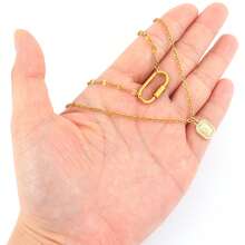 2Pcs/Set New Fashion Block Initial Oval Carabiner Lock Pendant Golden Stainless Steel Chain Layered Choker Necklaces For Women - Yellow Gold - View 3