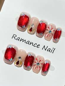 Cat Eyes Glitter Butterfly Nail Art Fake Nails 10 Pieces Short Design For Party Wedding - Multicolor - View 4