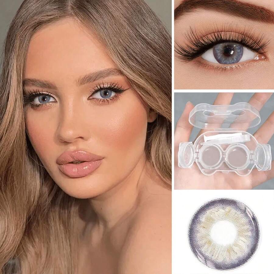 A Set Of Contact Lens Case With Tweezers (Including Lens Removal Tool), Portable Travel Daily Accessory, Premium Christmas Gift, Festive Atmosphere Props, Christmas Cosplay Gear, Christmas Presents, Christmas Accessories - 灰色 - 查看 1