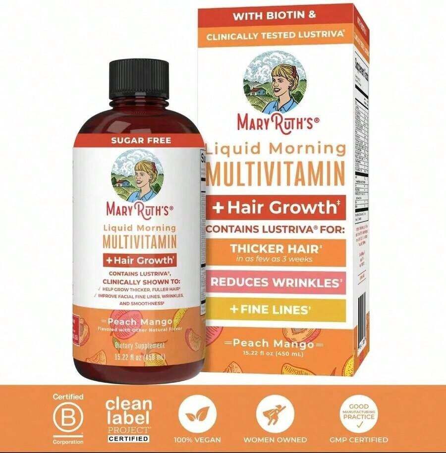 1 Bottle Liquid Multivitamin + Hair Growth With Clinically Tested  - Thicker Hair - Reduce Wrinkles & Fine Lines - Haircare - 15.22 Fl Oz - 桃芒果 - 查看 1