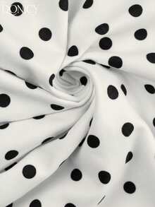 DONICY Đầm chữ A cổ vuông chấm bi đen dành cho nữ, thích hợp cho ngày Valentine và mặc hàng ngày. - trắng - Xem 7