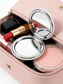 Mini White Leather Makeup Mirror, Double-Sided Foldable Portable Pocket Mirror, Suitable For Carrying Around For Touch-Ups, Essential Travel Accessory For Women And Girls, Round Foldable Leather Mirror - Multicolor - View 7
