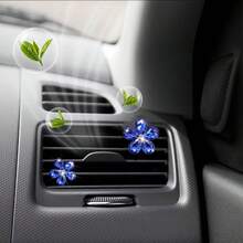 5 piezas Clip de salida de aire del coche en forma de flor con diseño de diamante de imitación artificial cristal - azul real - Ver 9