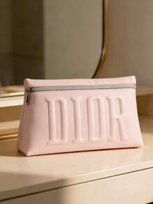 Christian Dior 浅粉色化妆包，带压纹Logo、银色拉链和刺绣星星内衬 - 粉色 - 查看 1