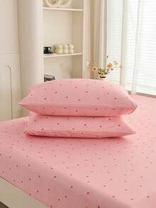 2pcs Pink Striped Heart Pattern Pillowcase And Decorative Throw Pillow Cover Set, Suitable For Bedding - Pink - View 4