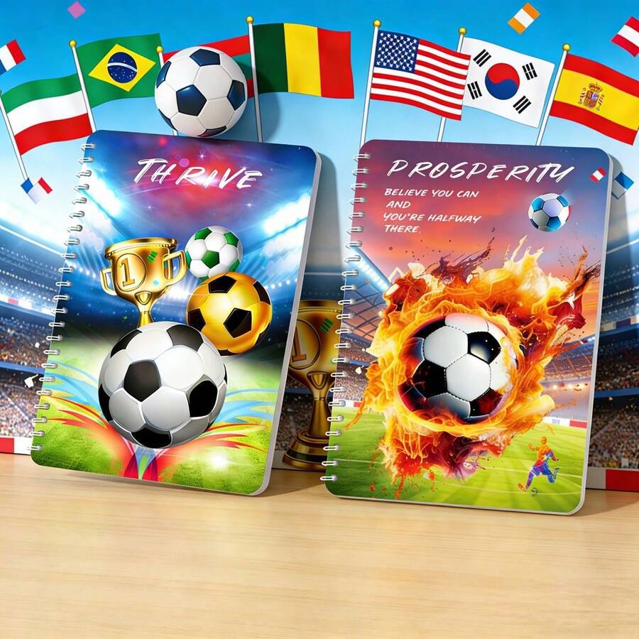 FIFA 1pc World Cup A5 Spiral Notebook, Cartoon Football Design, High-Quality Writing Notebook, Thick Paper, Student Prize (Random Style) - Multicolor - View 1