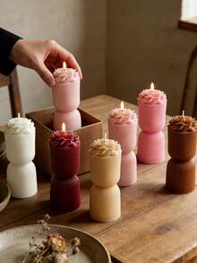 优雅3D立体花卉造型大豆蜡烛 - 罗纹设计，多色香氛蜡烛套装，浪漫家居装饰及女士礼物 - 1PC - 查看 7